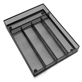 Black Kitchen Drawer Organizer, Walchoice Metal Mesh Silverware Organizer, Cutlery Holder Tray for Kitchen Drawers, 5 Compartment - 12.5 x 9.25 x 2 in