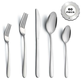 Bestdin Silverware Set, 60 Pieces Stainless Steel Flatware Set for 12, Include Fork Knife Spoon Set, Mirror Polished, Dishwasher Safe, Cutlery Set for