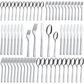 Bestdin Silverware Set for 12, 60 Pieces Stainless Steel Flatware Set, Include Fork Knife Spoon Set, Mirror Polished, Dishwasher Safe, Square Tablewar (Brand: Bestdin)